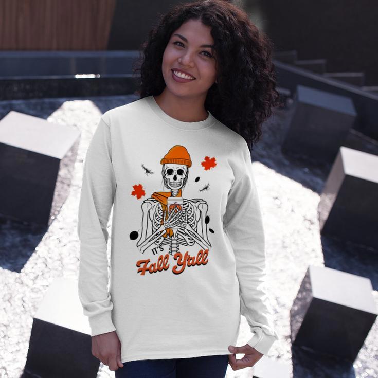 Skeleton It’S Fall Y’All Thanksgiving Funny Autumn Halloween Unisex Long Sleeve Gifts for Her