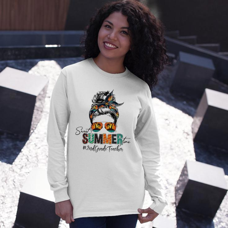 Sweet Summer Time 2Nd Grade Teacher Messy Bun Beach Vibes Long Sleeve T-Shirt T-Shirt Gifts for Her