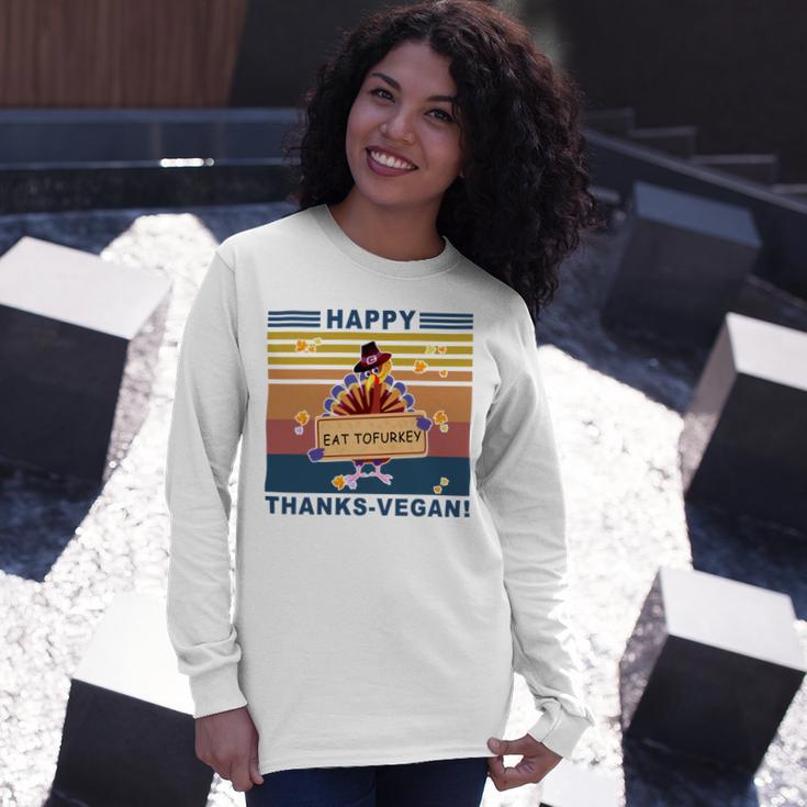 Turkey Happy Thanks Vegan Turkey Vintage Retro Unisex Long Sleeve Gifts for Her