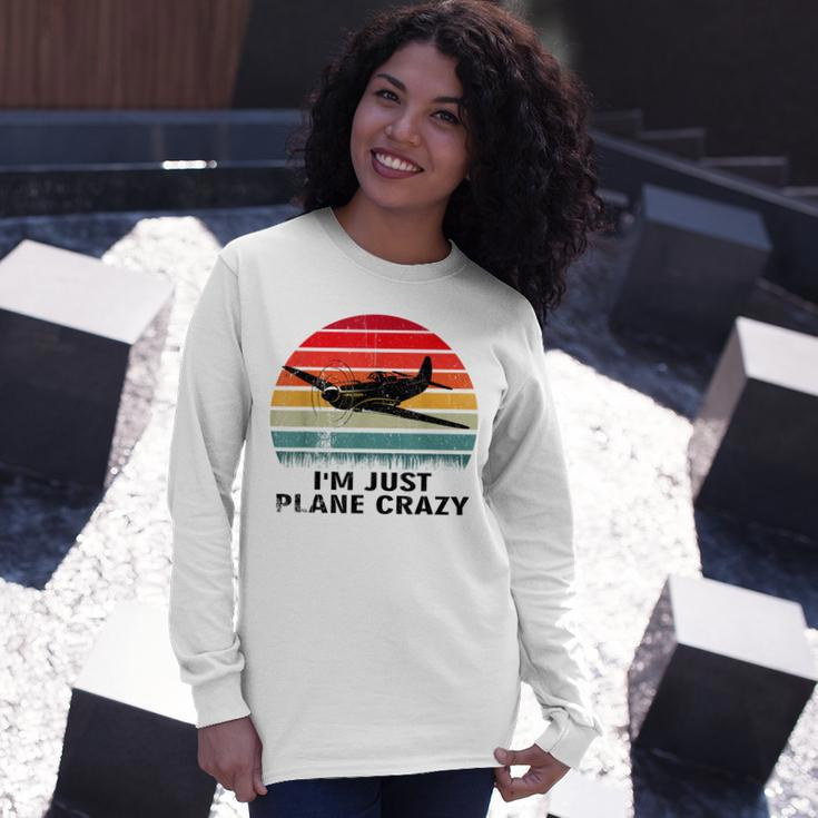 Vintage Im Just Plane Crazy Airplane Pilots Aviation Day Long Sleeve T-Shirt Gifts for Her