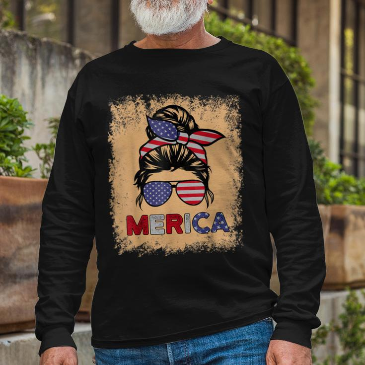 4Th Of July Merica Sunglasses Classy Mom Life Messy Bun Long Sleeve T-Shirt Gifts for Old Men