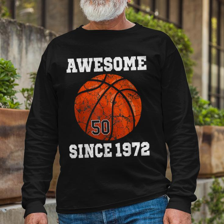 50Th Birthday Basketball Player 50 Years Old Vintage Retro Long Sleeve T-Shirt Gifts for Old Men