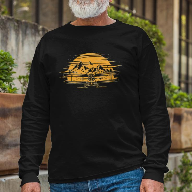 Airplane Aircraft Plane Propeller Mountains Sky Air Long Sleeve T-Shirt T-Shirt Gifts for Old Men