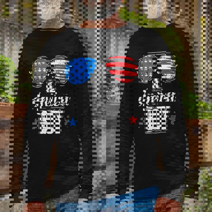 All American Boy Us Flag Sunglasses For Matching 4Th Of July Long Sleeve T-Shirt T-Shirt Gifts for Old Men