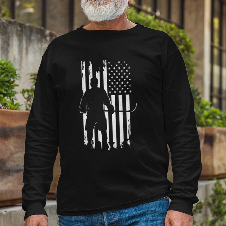 American Flag Hockey Apparel Hockey Long Sleeve T-Shirt T-Shirt Gifts for Old Men