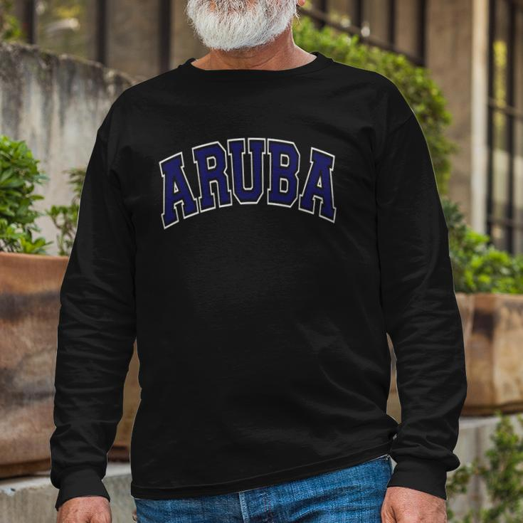 Aruba Varsity Style Navy Blue Text Long Sleeve T-Shirt T-Shirt Gifts for Old Men