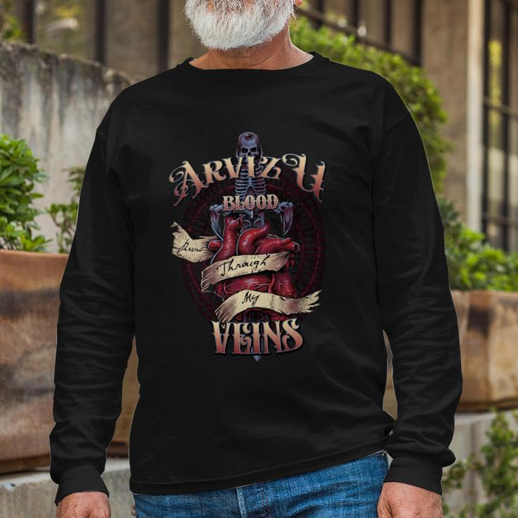 Arvizu Blood Runs Through My Veins Name Long Sleeve T-Shirt Gifts for Old Men
