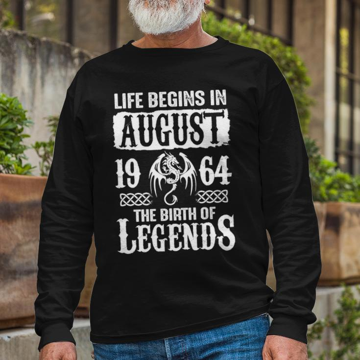 August 1964 Birthday Life Begins In August 1964 Long Sleeve T-Shirt Gifts for Old Men
