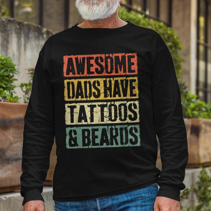 Awesome Dads Have Tattoos And Beards Fathers Day V3 Long Sleeve T-Shirt Gifts for Old Men