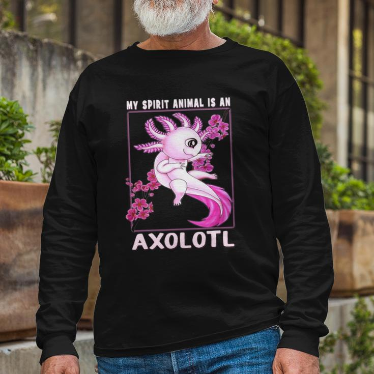 Axolotl Is My Spirit Animal Cherry Blossom Girls Boys Long Sleeve T-Shirt T-Shirt Gifts for Old Men