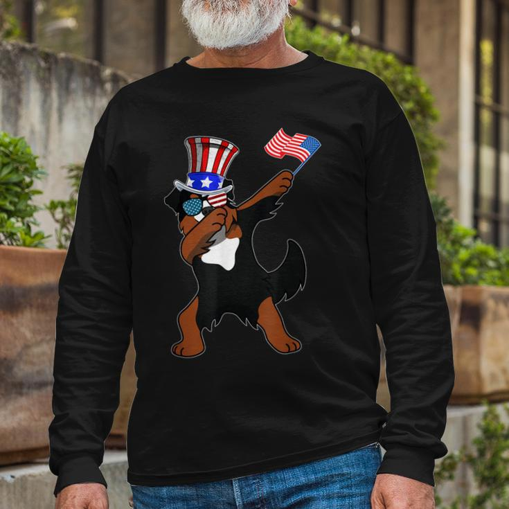 Bernese Mountain Dog Dabbing Dog Dad 4Th Of July Long Sleeve T-Shirt Gifts for Old Men