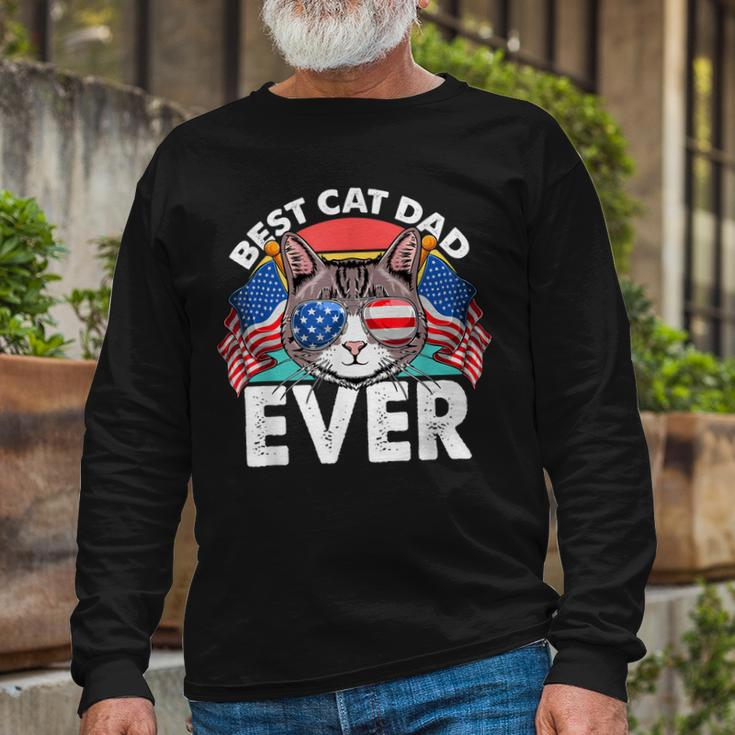Best Cat Dad Ever Matching Fathers Day 4Th Of July Cat Lover Long Sleeve T-Shirt Gifts for Old Men