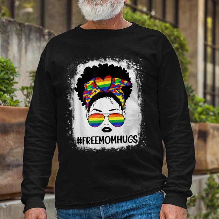 Black Free Mom Hugs Messy Bun Lgbt Pride Rainbow Long Sleeve T-Shirt T-Shirt Gifts for Old Men