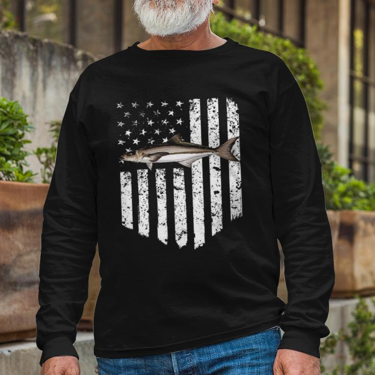 Black White American Flag Cobia 4Th Of July Fish Long Sleeve T-Shirt T-Shirt Gifts for Old Men