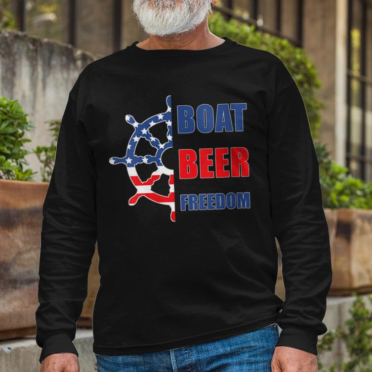 Boat Beer Freedom Nautical Boating 4Th Of July Boaters Long Sleeve T-Shirt Gifts for Old Men