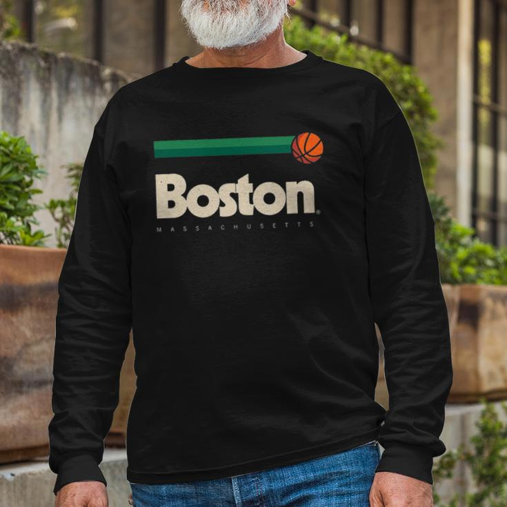 Boston Basketball B-Ball Massachusetts Green Retro Boston Long Sleeve T-Shirt T-Shirt Gifts for Old Men