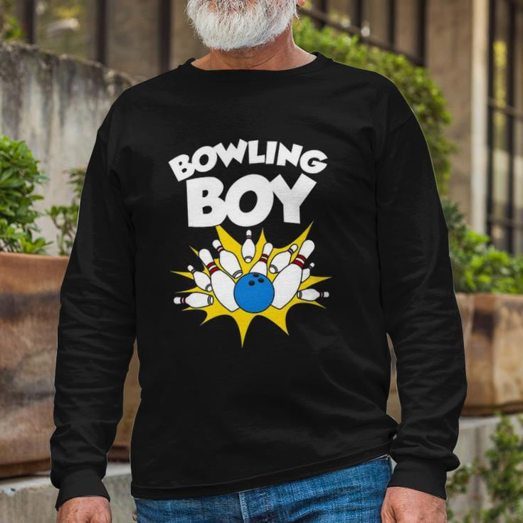 Bowling For Cool Bowler Boys Birthday Party Long Sleeve T-Shirt Gifts for Old Men