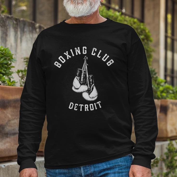 Boxing Club Detroit Distressed Gloves Long Sleeve T-Shirt T-Shirt Gifts for Old Men
