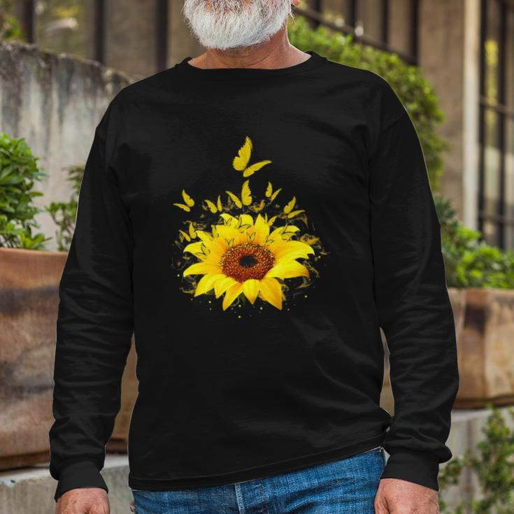 Butterflies Sunflower Smoke Long Sleeve T-Shirt T-Shirt Gifts for Old Men