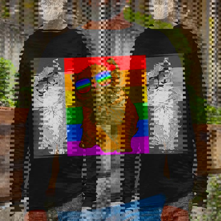 Cat Lgbt Gay Rainbow Pride Flag Boys Girls Long Sleeve T-Shirt T-Shirt Gifts for Old Men