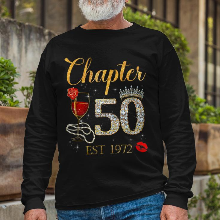Chapter 50 Years Est 1972 50Th Birthday Red Rose Wine Crown Long Sleeve T-Shirt Gifts for Old Men