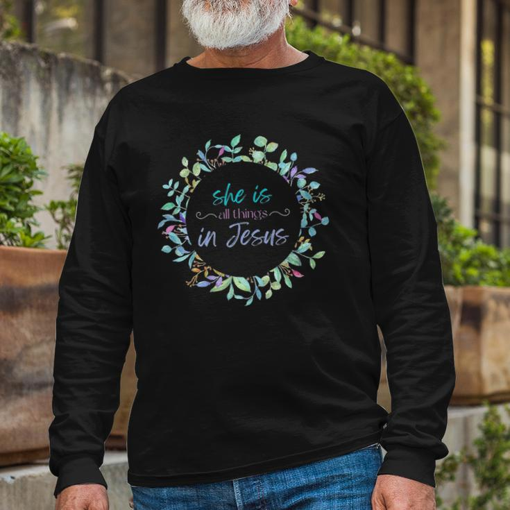Christian She Is All Things In Jesus Enough Worth Long Sleeve T-Shirt T-Shirt Gifts for Old Men