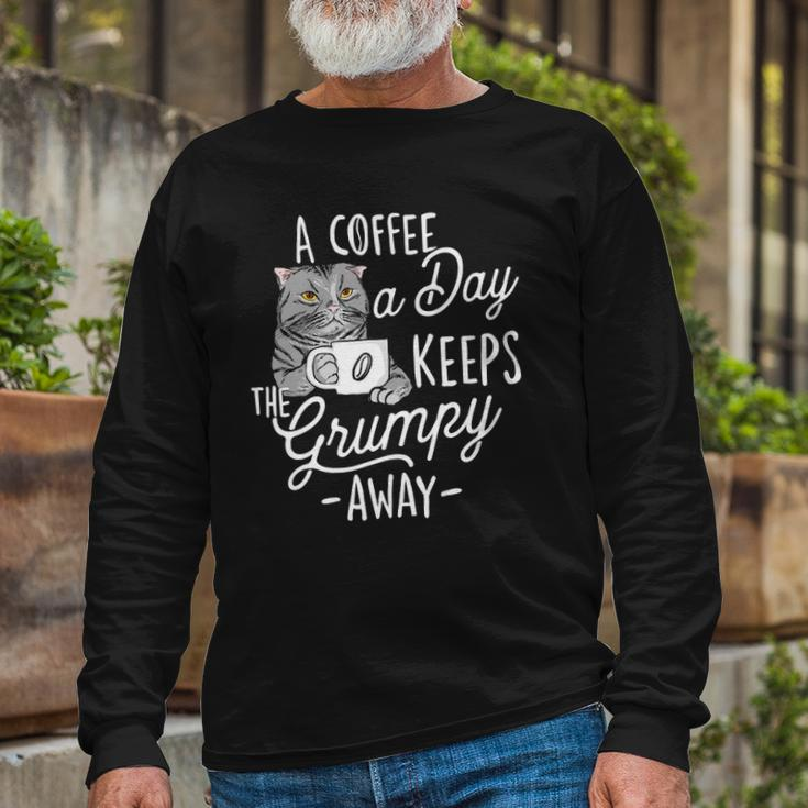 A Coffee A Day Keeps The Grumpy Away Coffee Lover Caffeine Long Sleeve T-Shirt T-Shirt Gifts for Old Men