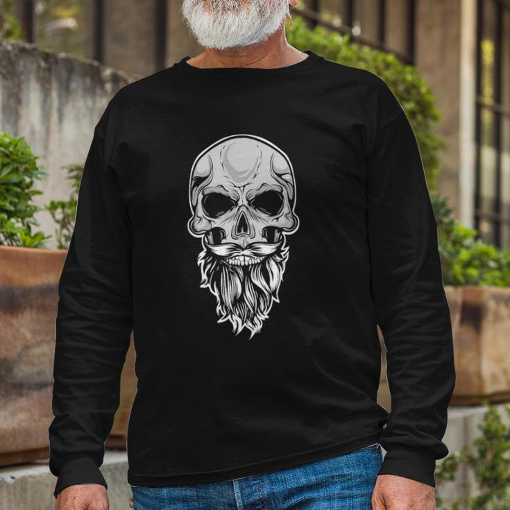 Cool Skull Costume Bald Head With Beard Skull Long Sleeve T-Shirt T-Shirt Gifts for Old Men