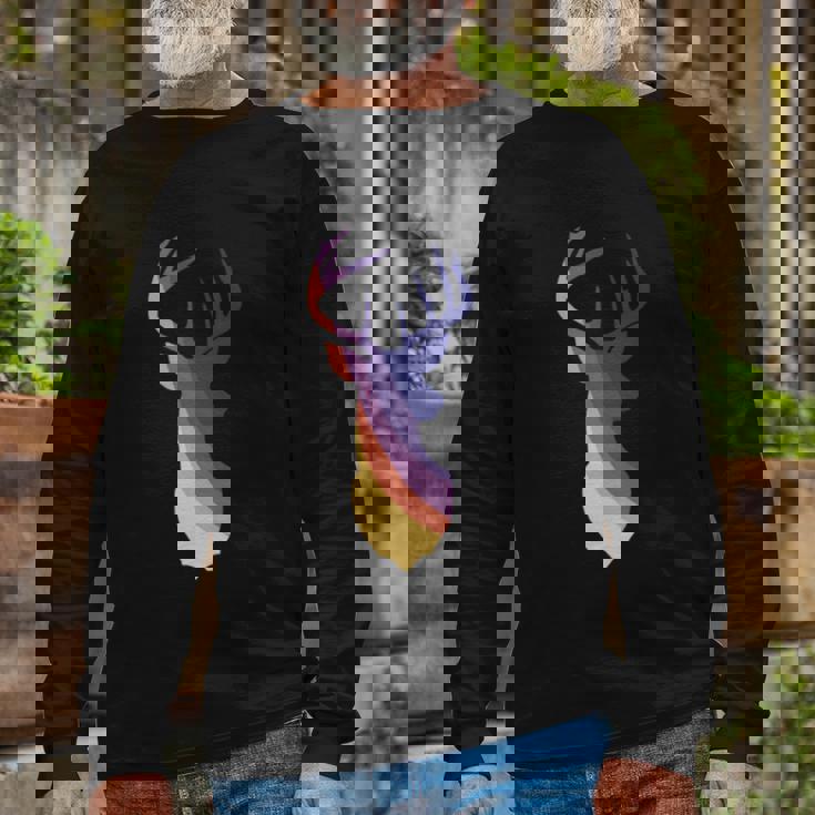Deer Groovy Stripes Deer Head Long Sleeve T-Shirt Gifts for Old Men
