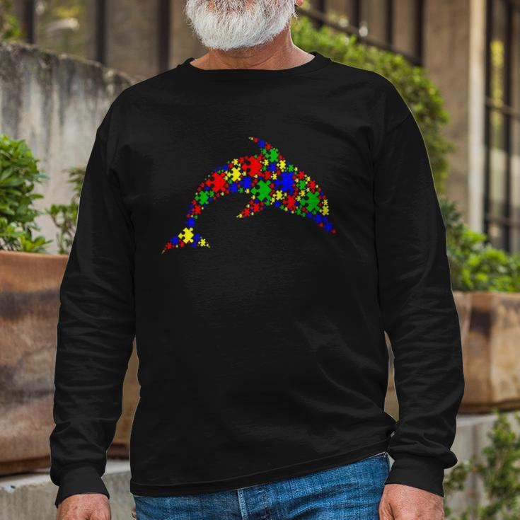 Dolphin Puzzle Animals Lover Autism Awareness Long Sleeve T-Shirt T-Shirt Gifts for Old Men