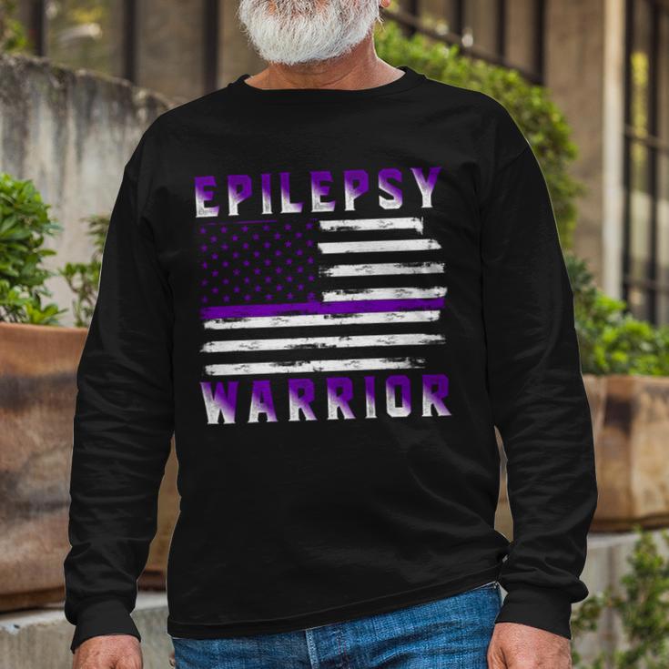 Epilepsy Warrior Usa Flag United States Flag Epilepsy Epilepsy Awareness Unisex Long Sleeve Gifts for Old Men