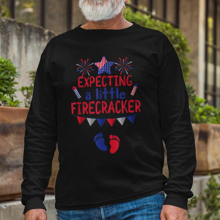 Expecting A Little Firecracker 4Th Of July Pregnancy Long Sleeve T-Shirt Gifts for Old Men
