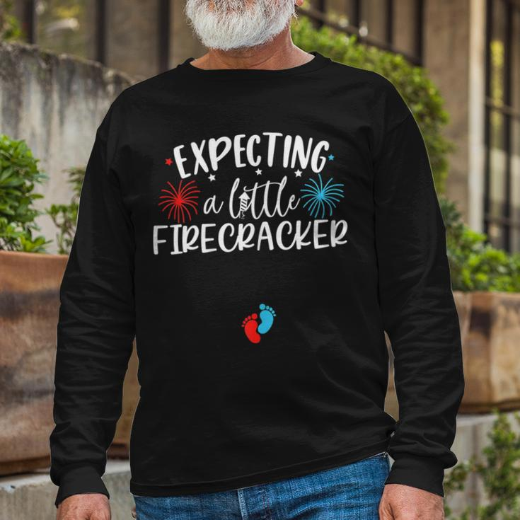 Expecting A Little Firecracker 4Th Of July Pregnant Long Sleeve T-Shirt Gifts for Old Men