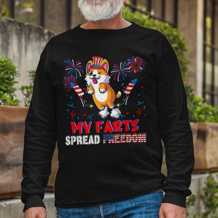 My Farts Spread Freedom American Flag Corgi Fireworks V3 Long Sleeve T-Shirt Gifts for Old Men