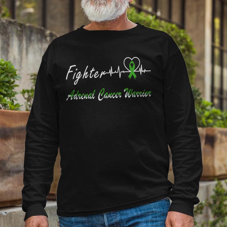 Fighter Adrenal Cancer Warrior Heartbeat Green Ribbon Adrenal Cancer Adrenal Cancer Awareness Unisex Long Sleeve Gifts for Old Men