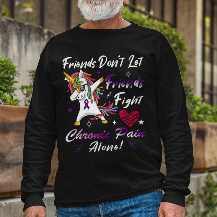 Friends Dont Let Friends Fight Chronic Pain Alone Unicorn Purple Ribbon Chronic Pain Support Chronic Pain Awareness Unisex Long Sleeve Gifts for Old Men