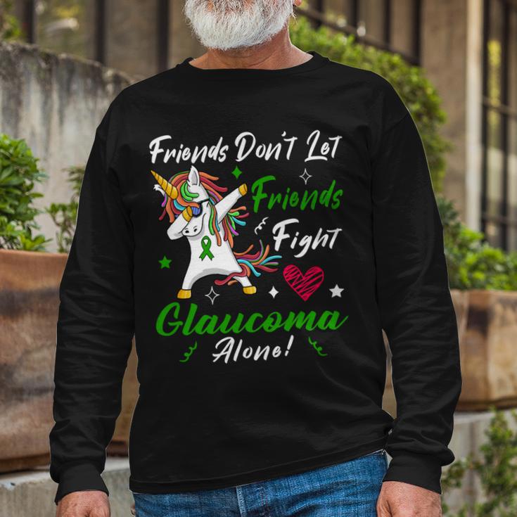 Friends Dont Let Friends Fight Glaucoma Alone Unicorn Green Ribbon Glaucoma Glaucoma Awareness Unisex Long Sleeve Gifts for Old Men