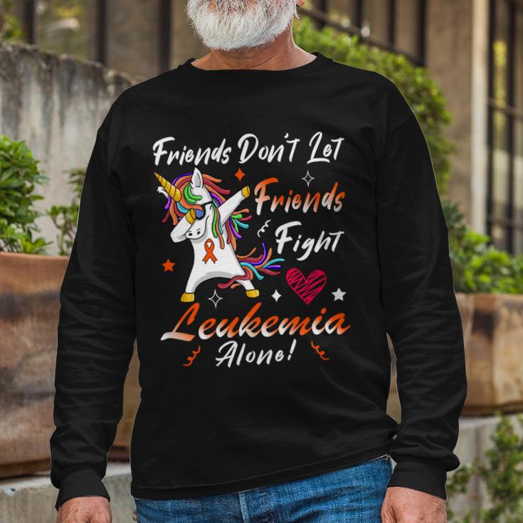 Friends Dont Let Friends Fight Leukemia Alone Unicorn Orange Ribbon Leukemia Leukemia Awareness Unisex Long Sleeve Gifts for Old Men