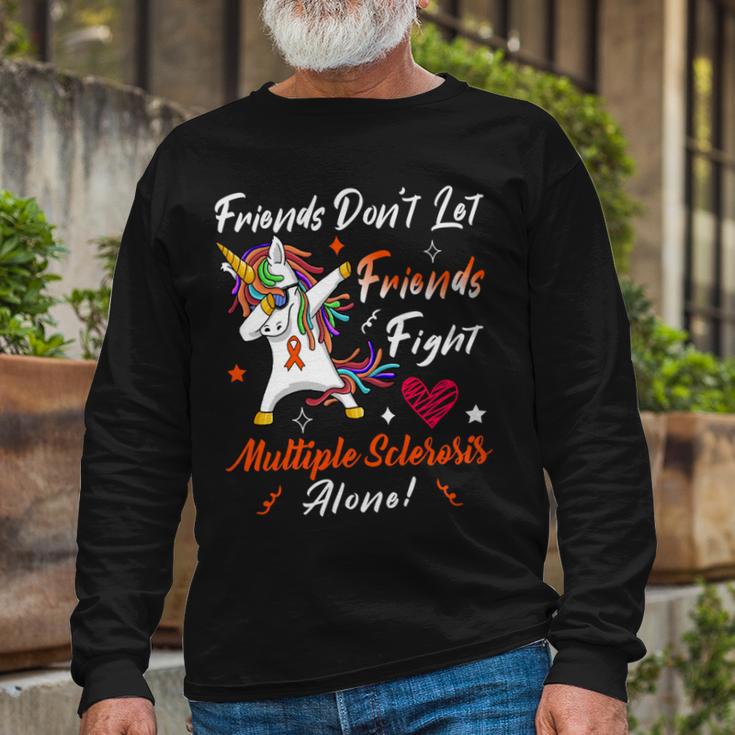 Friends Dont Let Friends Fight Multiple Sclerosis Alone Unicorn Orange Ribbon Multiple Sclerosis Multiple Sclerosis Awareness Unisex Long Sleeve Gifts for Old Men