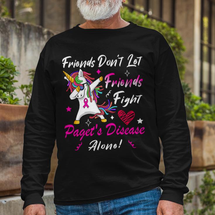 Friends Dont Let Friends Fight Pagets Disease Alone Unicorn Pink Ribbon Pagets Disease Pagets Disease Awareness Unisex Long Sleeve Gifts for Old Men