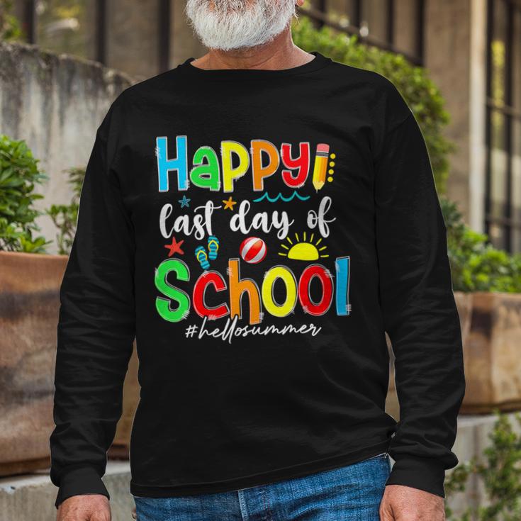 Funny Happy Last Day Of School Hello Summer Multicolored Unisex Long Sleeve Gifts for Old Men