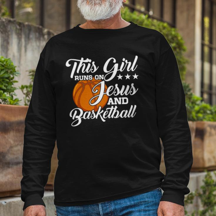 This Girl Runs On Jesus And Basketball Christian Long Sleeve T-Shirt T-Shirt Gifts for Old Men