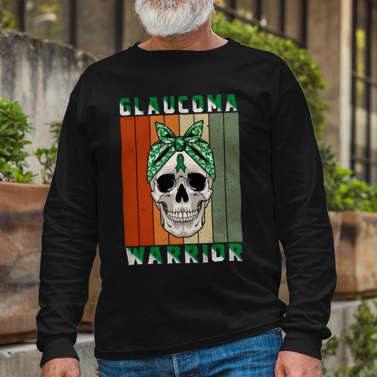 Glaucoma Warrior Skull Women Vintage Green Ribbon Glaucoma Glaucoma Awareness Unisex Long Sleeve Gifts for Old Men