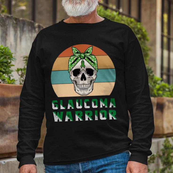 Glaucoma Warrior Skull Women Vintage Green Ribbon Glaucoma Glaucoma Awareness V2 Unisex Long Sleeve Gifts for Old Men