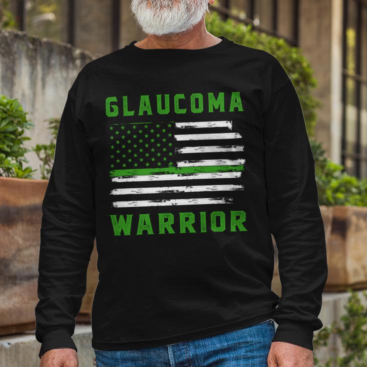 Glaucoma Warrior Usa Flag United States Flag Green Ribbon Glaucoma Glaucoma Awareness Unisex Long Sleeve Gifts for Old Men