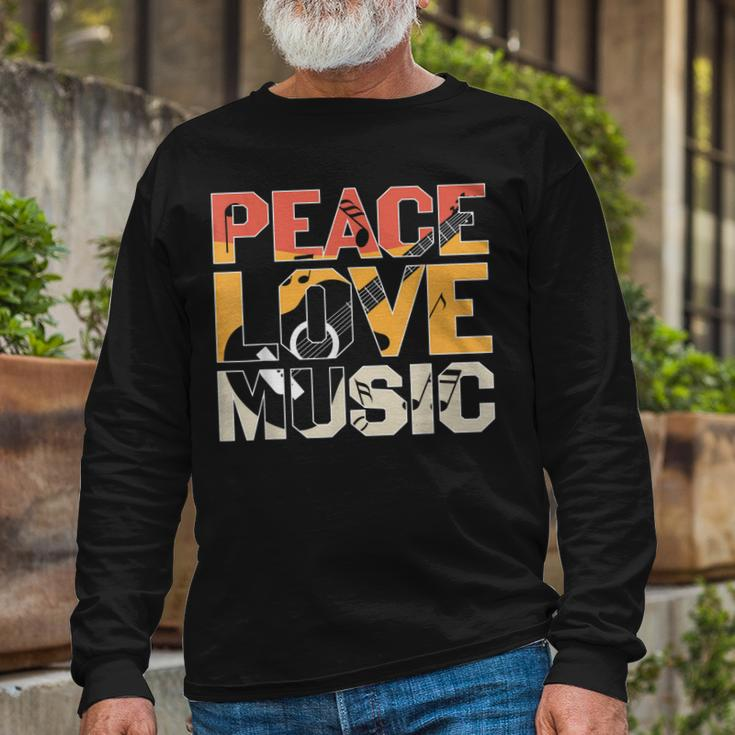 Guitar Retro Peace Love Music Band Guitarist Long Sleeve T-Shirt Gifts for Old Men