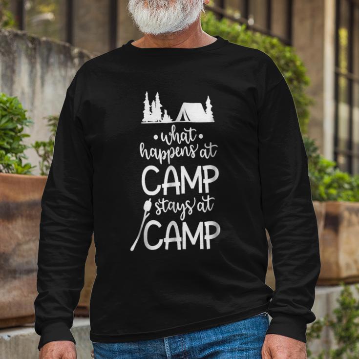 What Happens At Camp Stays At Camp Shirt Camping Girls Long Sleeve T-Shirt Gifts for Old Men