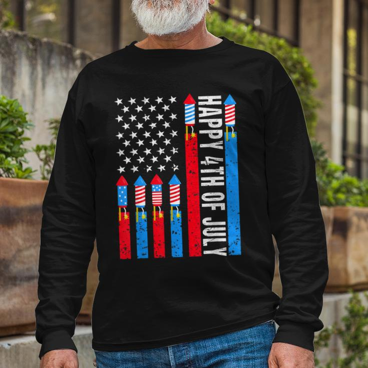 Happy 4Th Of July American Flag Fireworks Patriotic Outfits Long Sleeve T-Shirt Gifts for Old Men