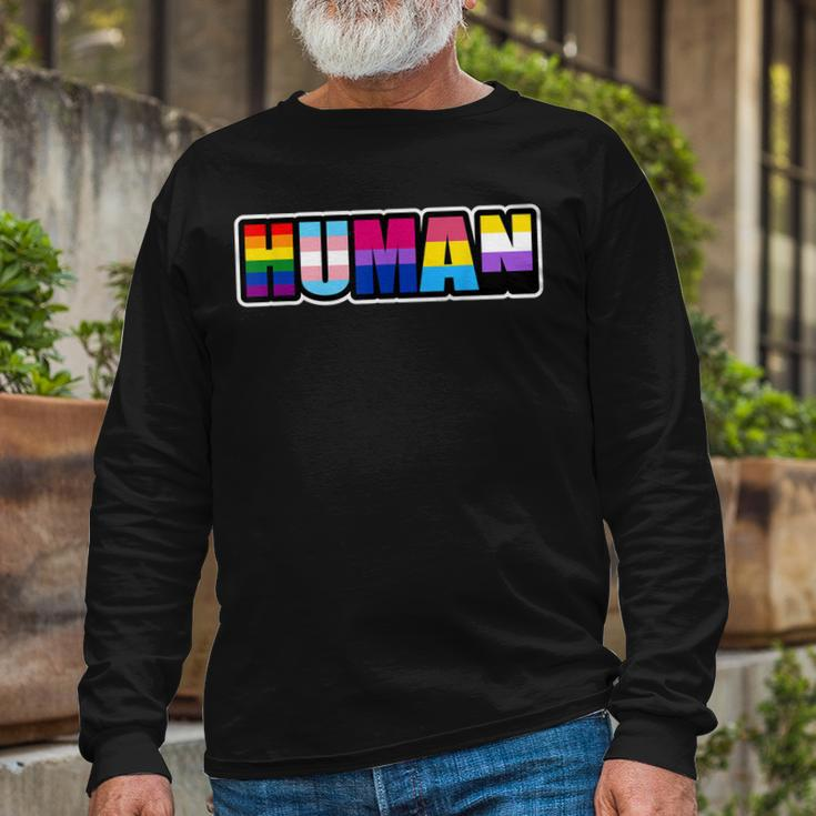Human Lgbt Flag Gay Pride Month Transgender Long Sleeve T-Shirt Gifts for Old Men