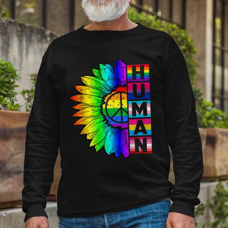 Human Sunflower Lgbt Flag Gay Pride Month Proud Lgbtq V3 Long Sleeve T-Shirt Gifts for Old Men